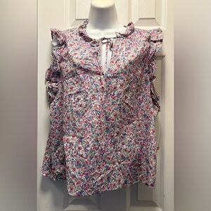 BB Dakota Floral Ruffle Blouse - Red, Blue, White
